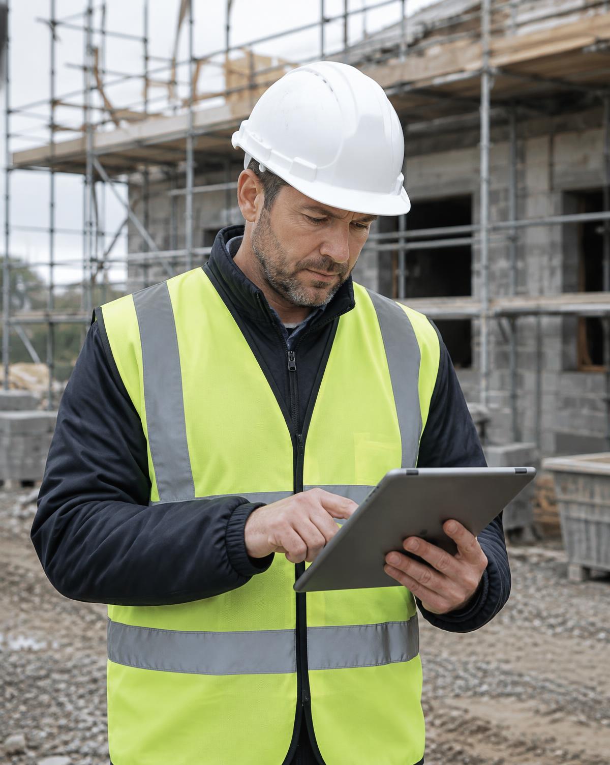 Site manager reviewing information on a tablet